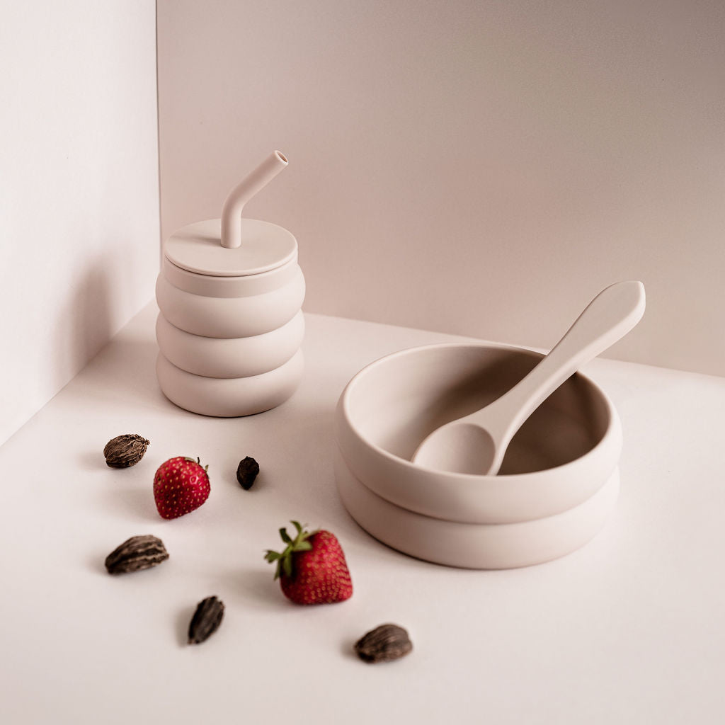 Bubble Set (Small) - Small Silicone Cup, Tray, Bowl and Spoon (Strawberry-Cardamom)